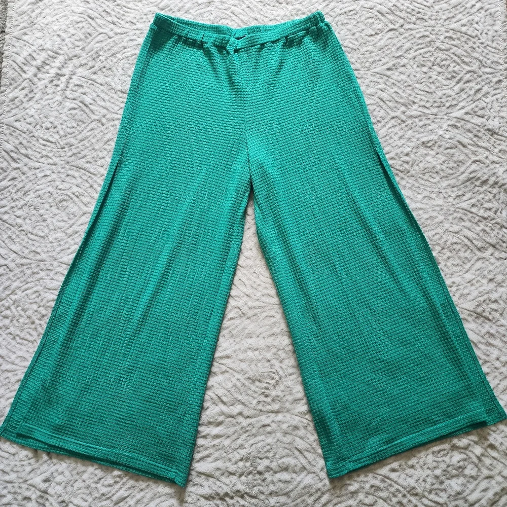 VENUS Women's Swimsuit Waffle Knit Cover-Up Pants And Top Set Sz XL Green
